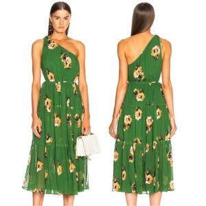 A.L.C. Tenley Floral Silk One Shoulder Dress Green Maxi Midi 10